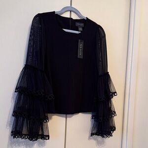 Gracia Black Blouse with Sheer Bell Sleeves